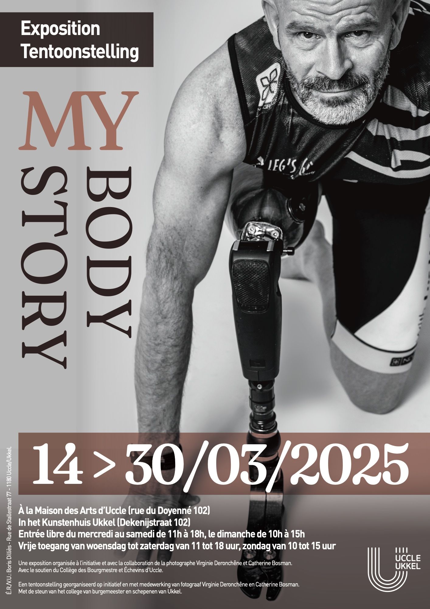 Affiche de l'exposition My Body My Story à la Maison des Arts d'Uccle, mars 2025