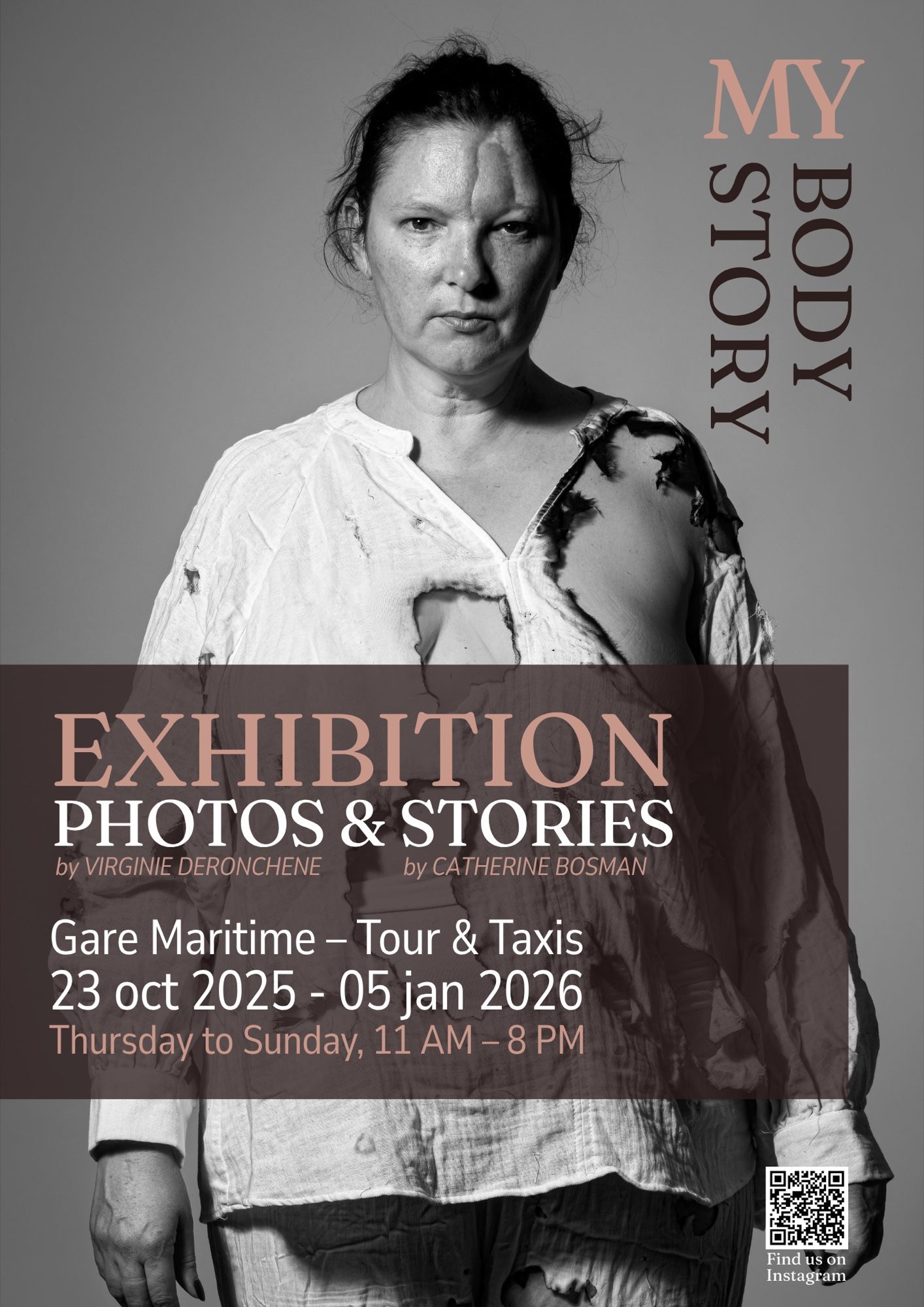 Affiche de l'exposition My Body My Story à la Gare Maritime, Tour & Taxis, octobre 2025 à janvier 2026